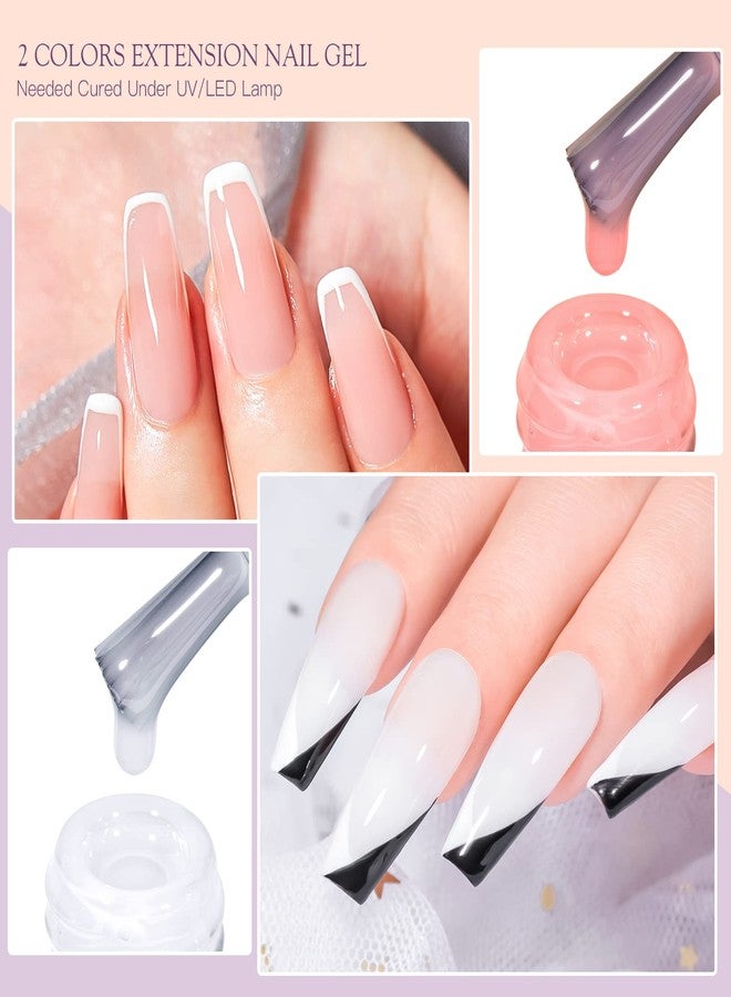 MEET ACROSS Fiberglass Nail Extension Kit with Clear Pink Builder Nail Gel Nail Strengthen Gel Magical Silk Fiberglass Fiber Extension Gel, Nail File, Tweezers, Nail Tips Clip for Gel Extension Nail Art at Home - Image 2